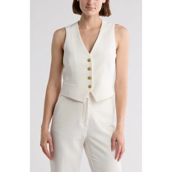 rag & bone Jackets & Blazers - RAG & BONE Priya Ponte Tailored Vest Sleeveless V-Neck Ivory